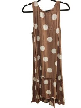 LOFT Soft Mocha Polka Dot Tie-Back Midi Dress XS